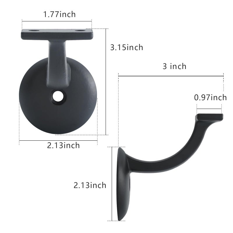 HOME MASTER HARDWARE Hand Rail Bracket  Heavy Duty Stair Support for Home or Office Stairways Handrail  Matte Black 6 Pack - Image 5